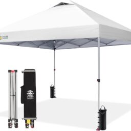 CROWN SHADES 10x10 Pop Up Canopy Tent with One Push Setup, Grid White | Patented CenterLok, Easy Outdoor Sun Shade for Events, Parties, Camping - Gazebo with STO-N-Go Cover Bag, Silver-Coated Top