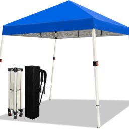 WEIZE 10x10 Slant Legs Pop Up Canopy Tent, 1-Button Push Setup Canopy Tent, Adjustable Height Instant Portable Shelter, Protable Backpack, Easy Outdoor Sun Shade for Events, 8x8 Top, Blue
