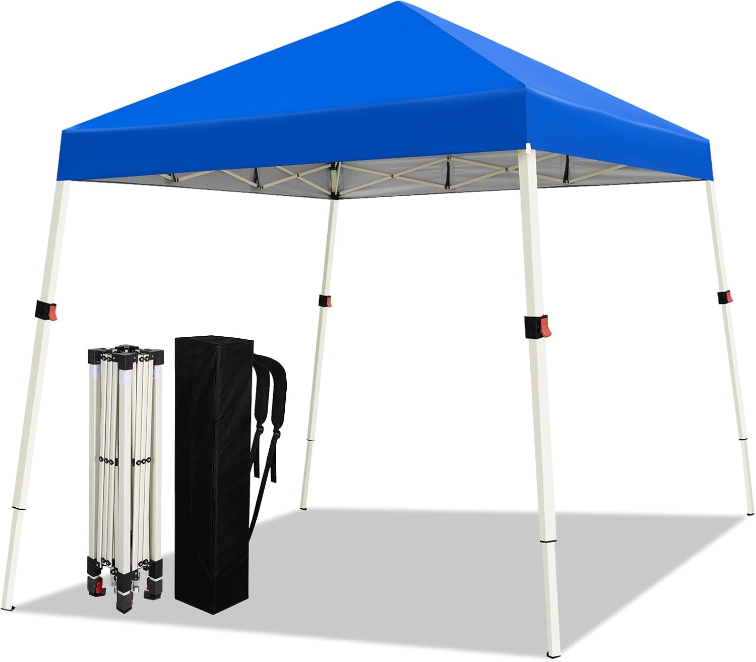 WEIZE 10x10 Slant Legs Pop Up Canopy Tent, 1-Button Push Setup Canopy Tent, Adjustable Height Instant Portable Shelter, Protable Backpack, Easy Outdoor Sun Shade for Events, 8x8 Top, Blue