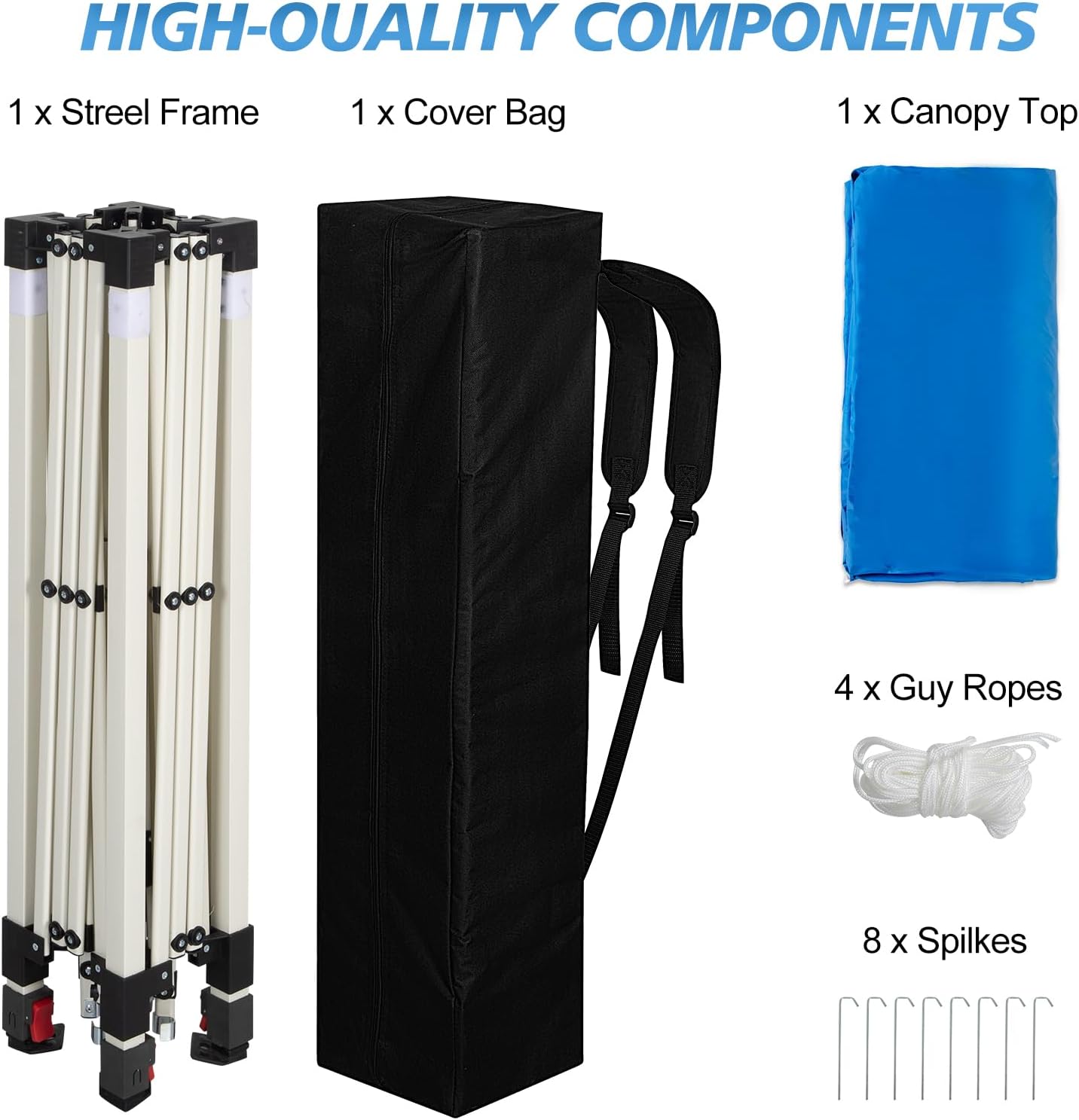 WEIZE 10x10 Slant Legs Pop Up Canopy Tent, 1-Button Push Setup Canopy Tent, Adjustable Height Instant Portable Shelter, Protable Backpack, Easy Outdoor Sun Shade for Events, 8x8 Top, Blue - Image 6