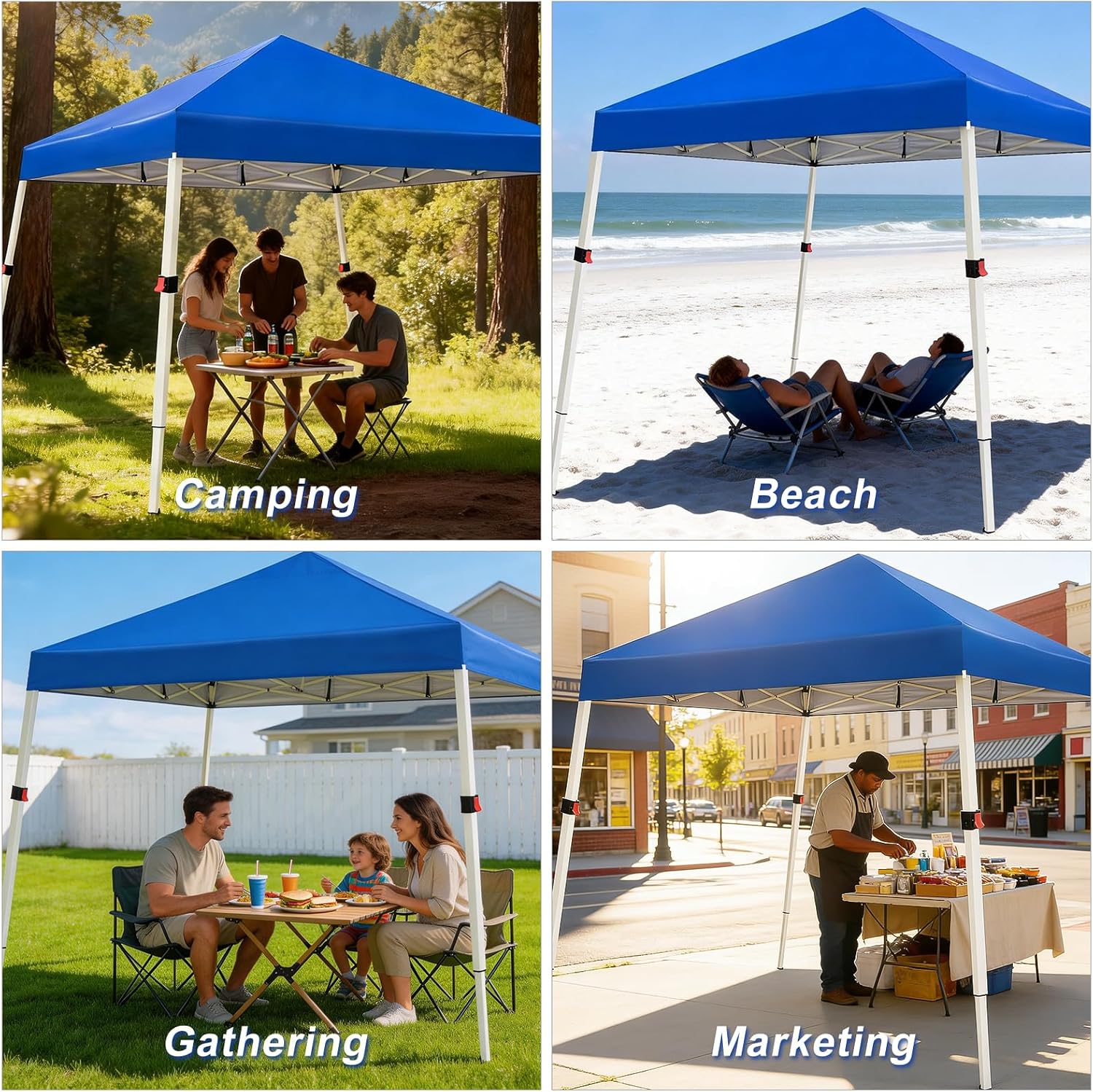 WEIZE 10x10 Slant Legs Pop Up Canopy Tent, 1-Button Push Setup Canopy Tent, Adjustable Height Instant Portable Shelter, Protable Backpack, Easy Outdoor Sun Shade for Events, 8x8 Top, Blue - Image 7